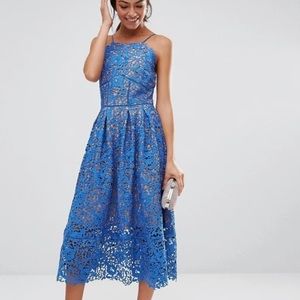 Warehouse Blue Lace Midi Dress